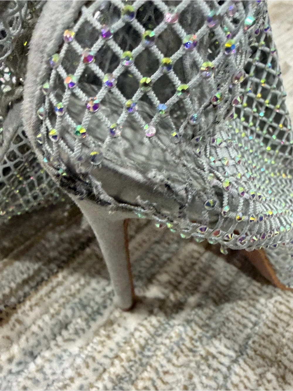 Sparkling Gray Mesh Lace-Up Peep-Toe Boots